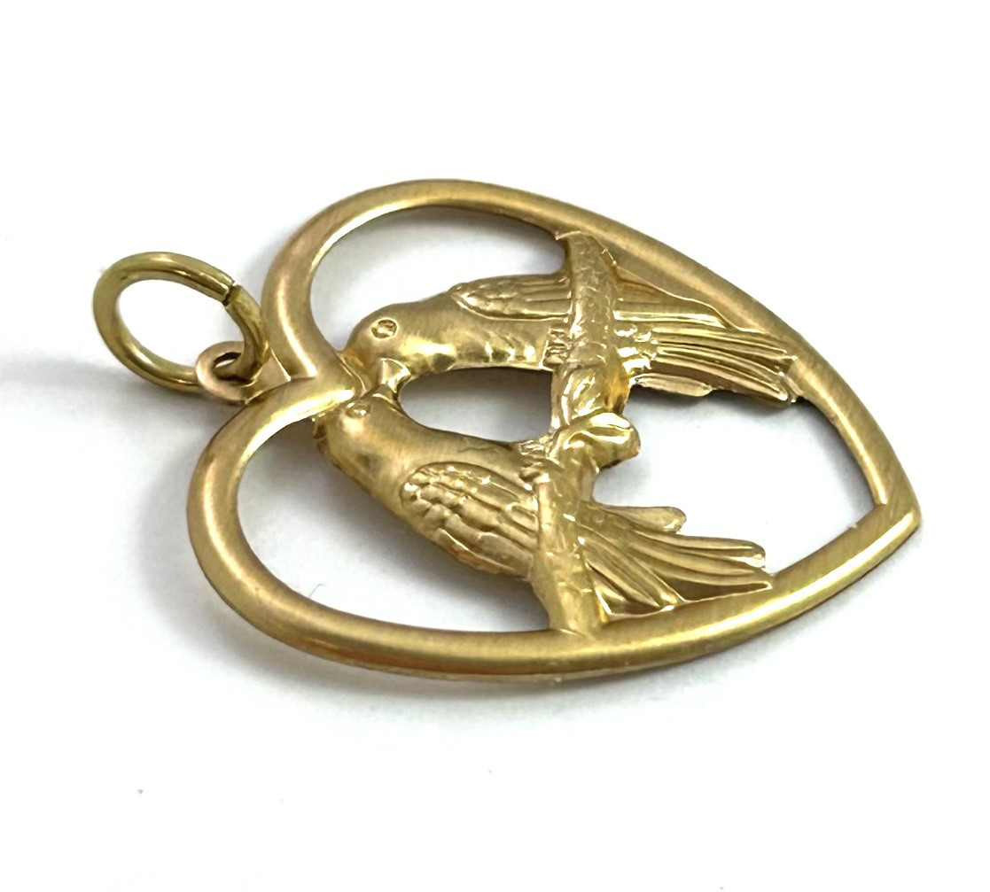 Vintage Charm Lovebird Heart Pendant Brass Stamping Vintage Jewelry Gift For Her