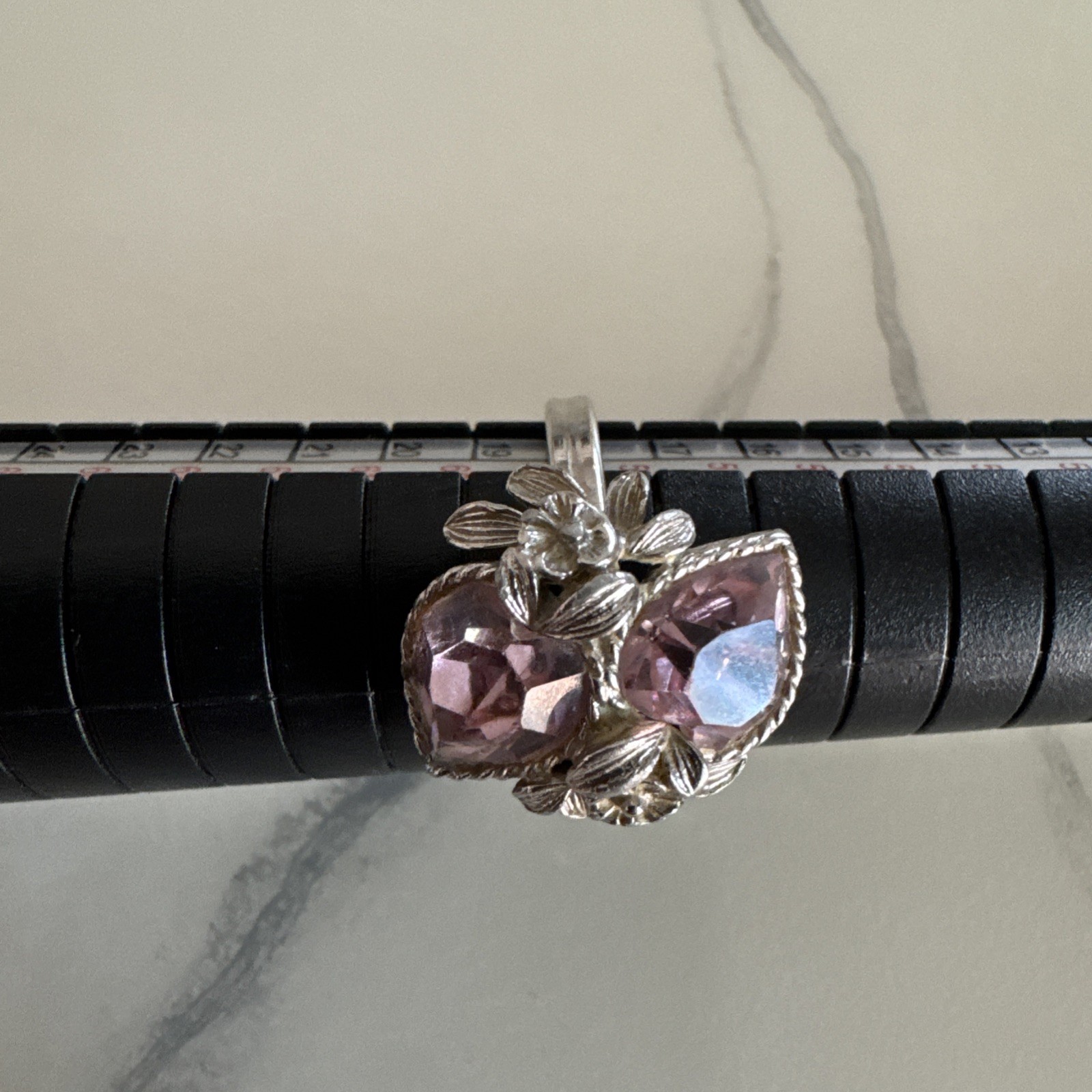 1972 Sarah Coventry Love Story Light Pink Silver Tone Heart Adjustable