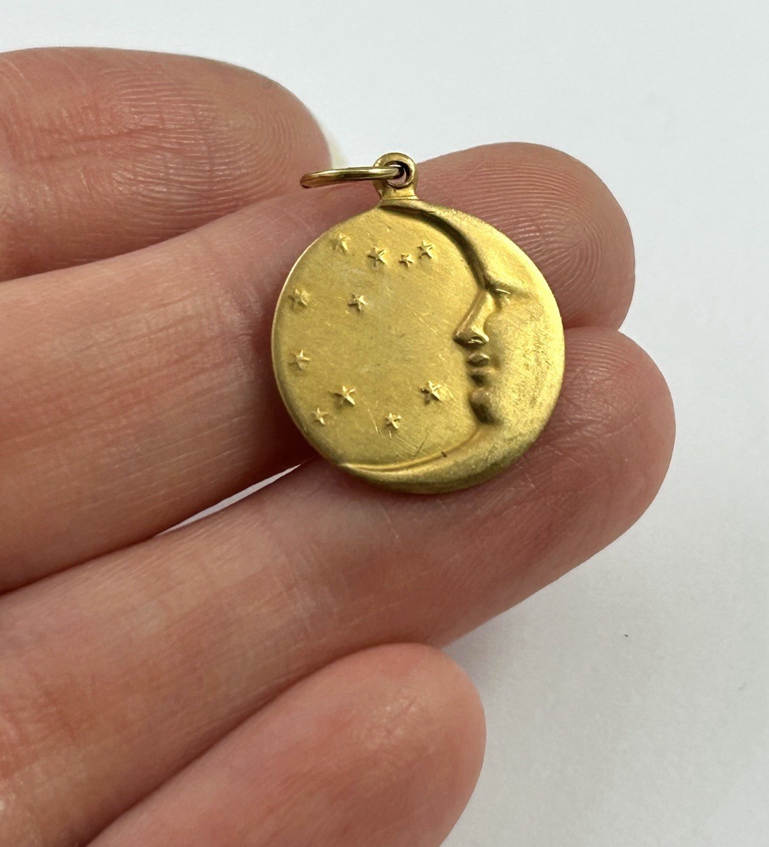 Vintage Charm Moon Tiny Pendant Brass Metal Crescent Moon Face Stars Celestial