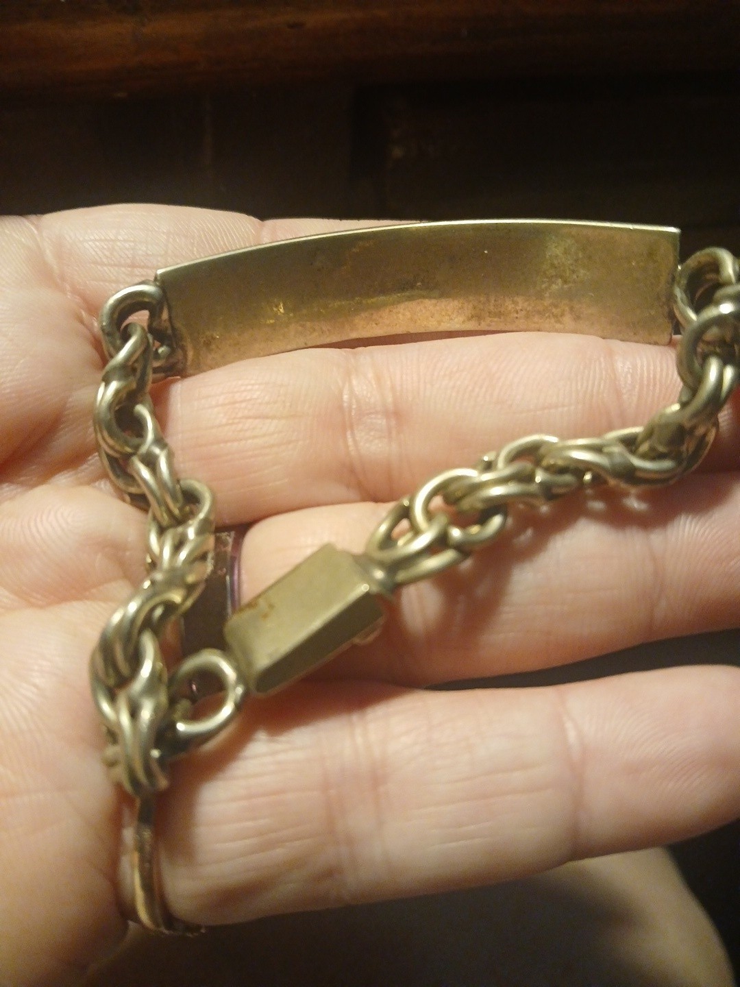 Vtg. Engravable ID Bracelet Brushed Gold Tone Link Bracelet Metal Unknown