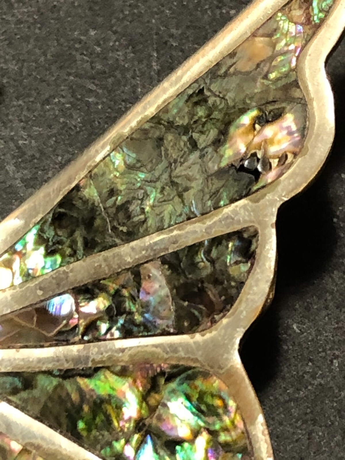 Vintage Abalone Shell Inlaid in Silver Butterfly Pin Brooch