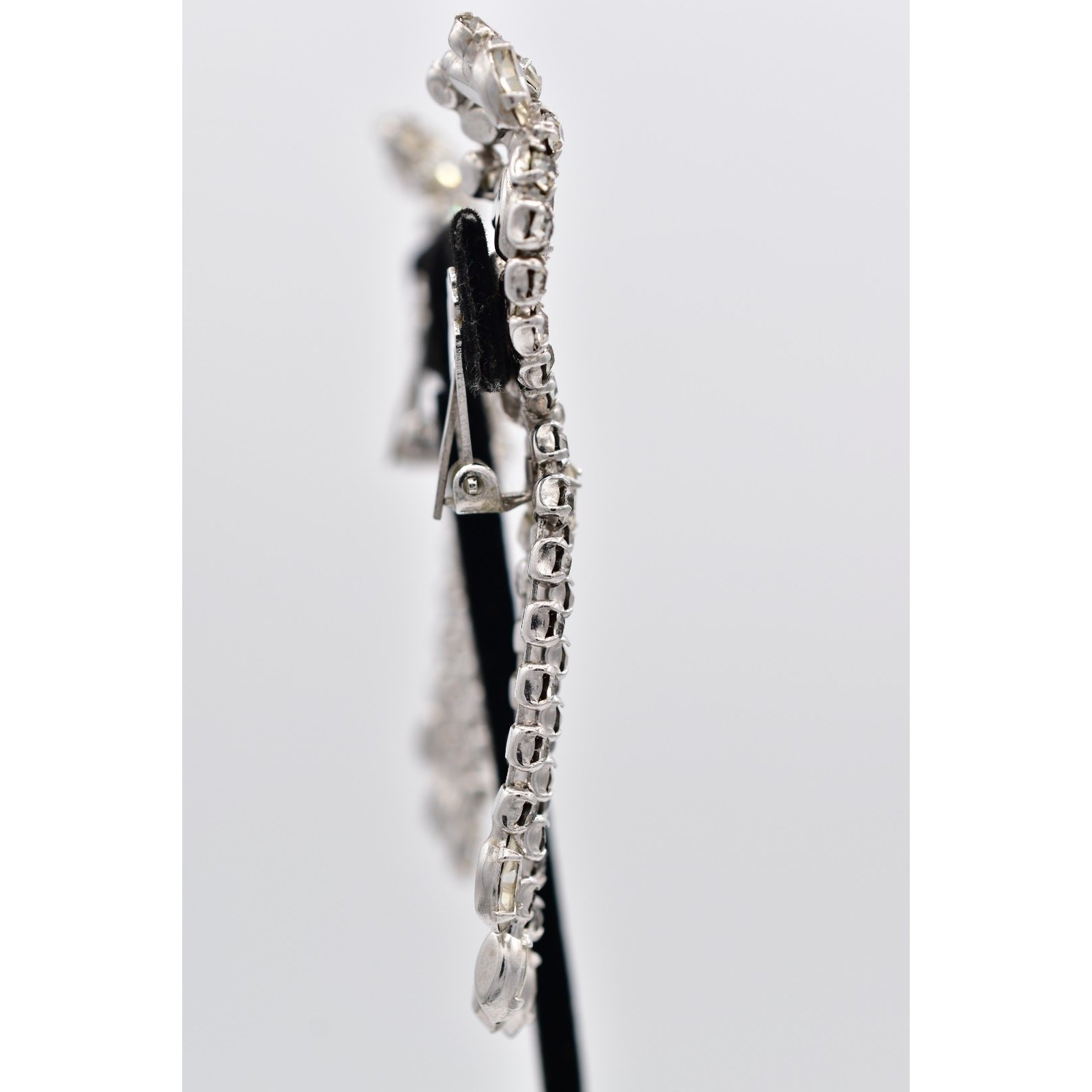 Vintage Crystal Climber Fringe Clip On Earrings Rhinestone Dangle Tassel BinAZ
