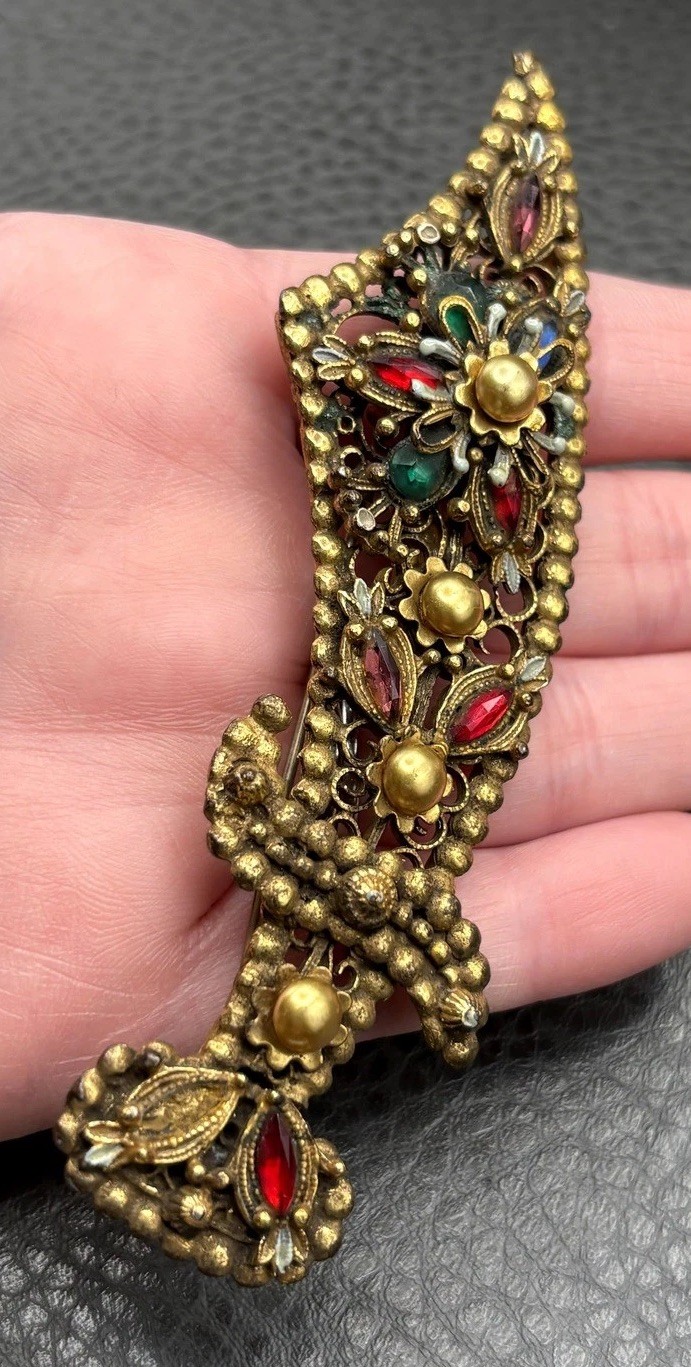 Vintage HUGE Korda Thief of Bagdad Scimitar Sword Brooch Enamel Rhinestone