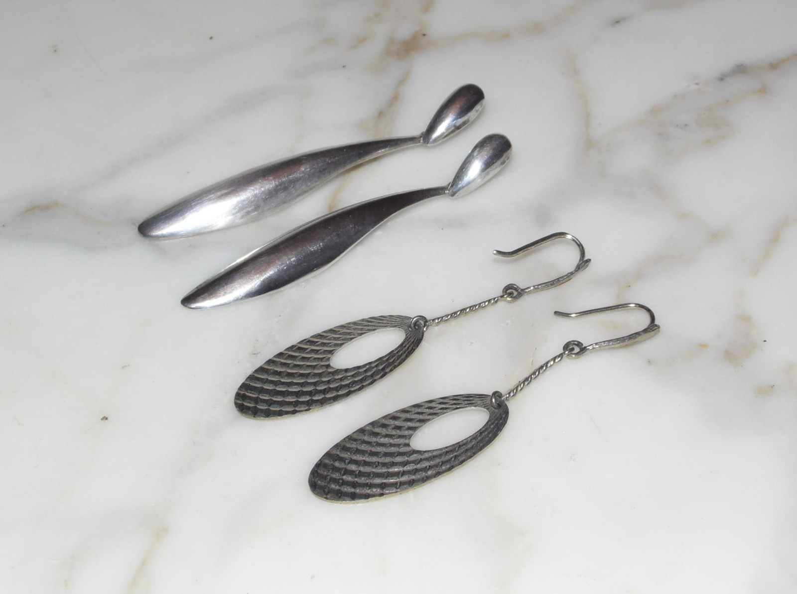 Vintage Modern Sterling Silver Large Drop Dangle Earrings 925 Modernist 2 pair
