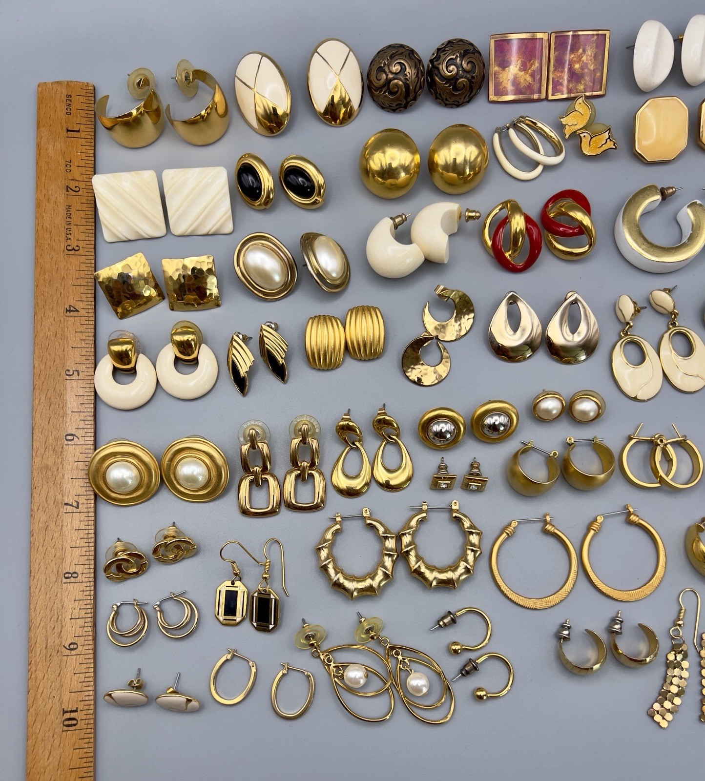 Vintage 1980s Pierced Earring Lot Gold Tone 45 Pairs Monet Trifari