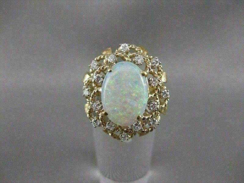 ANTIQUE 3.40CTW DIAMOND FIERY OPAL 14K YELLOW GOLD FILIGREE COCKTAIL RING #2301