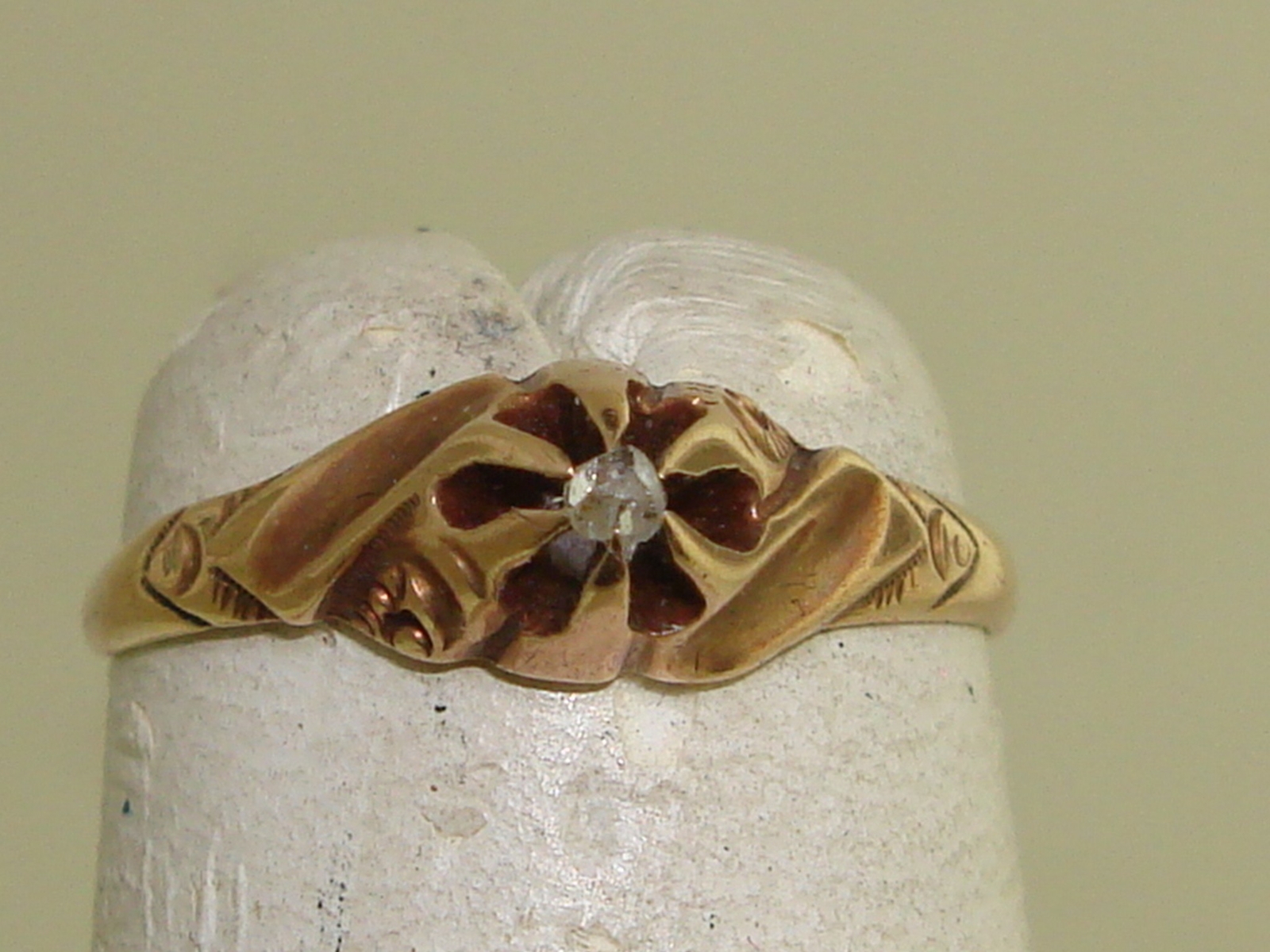 ANTIQUE ART NOUVEAU 10K ROSE GOLD ROSE CUT DIAMOND BABY RING! RARE SETTING…