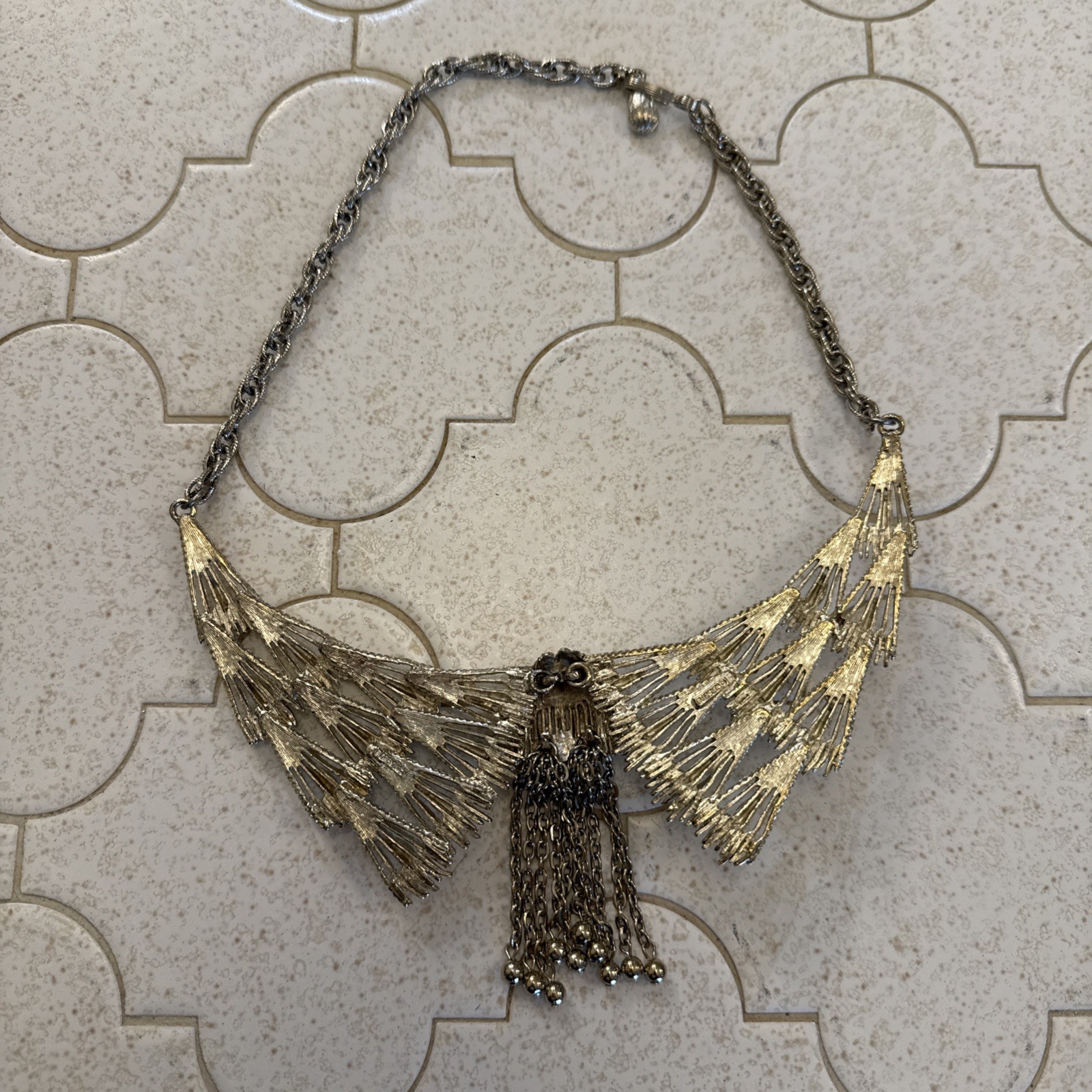 Vintage Florenza Ornate Tassel Necklace Elegant Formal Conversation Piece