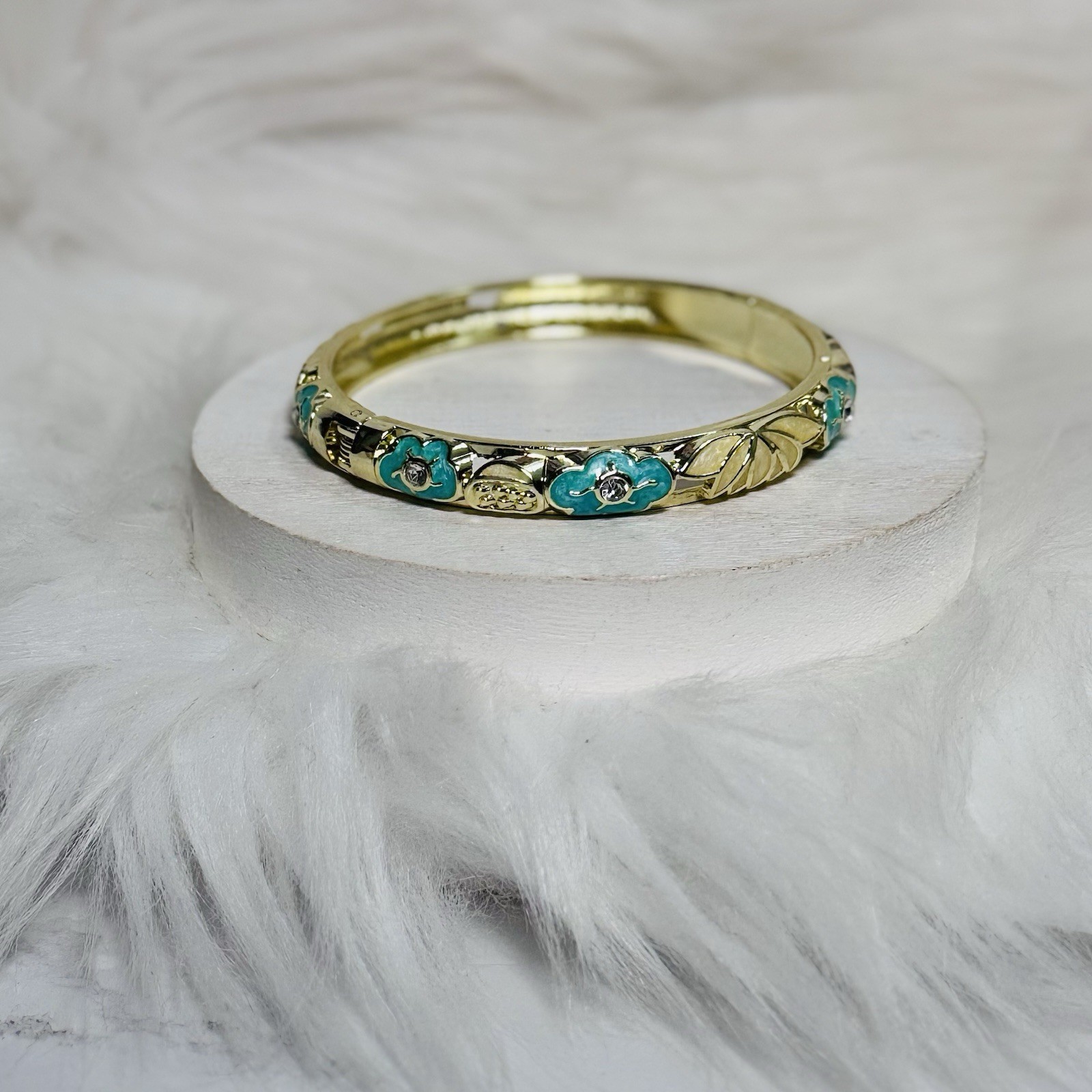 Turquoise Flower Enamel Cloisonne Bracelet Bangle Style 1