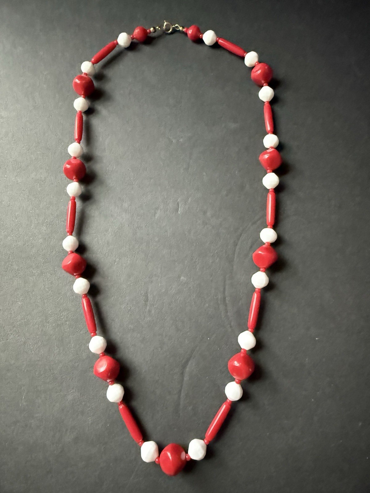 Vintage Beaded Necklace Red White Acrylic Patriotic Old Money Americana 4th July