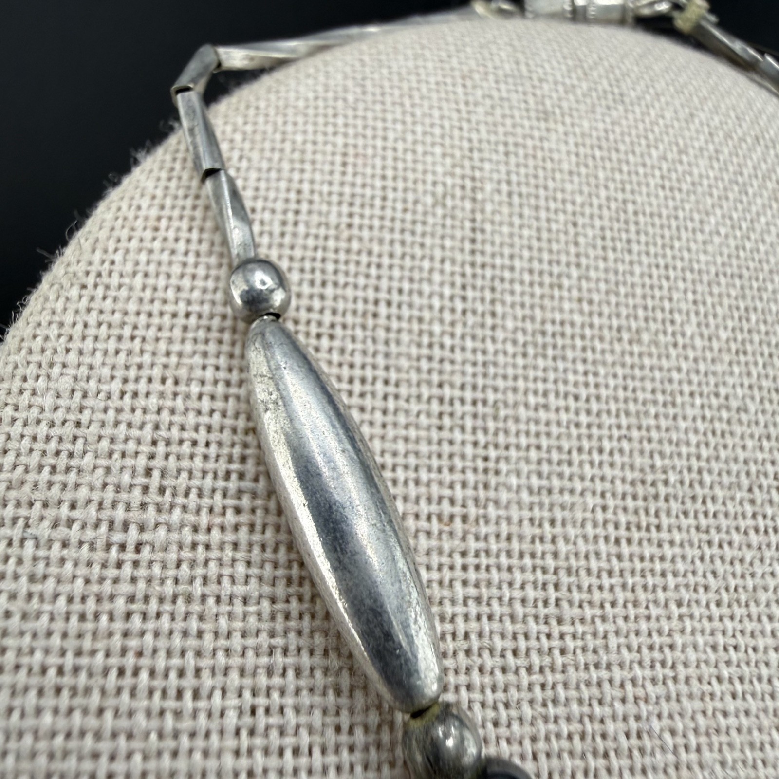 Vintage Necklace Bracelet Set Silver Tone Polished Stone Statement 19” 8”