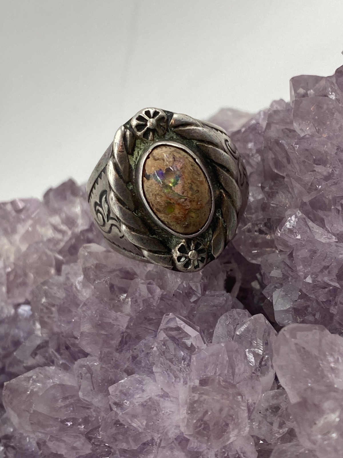 Vintage Sterling Silver Boulder Opal Ring Size 11