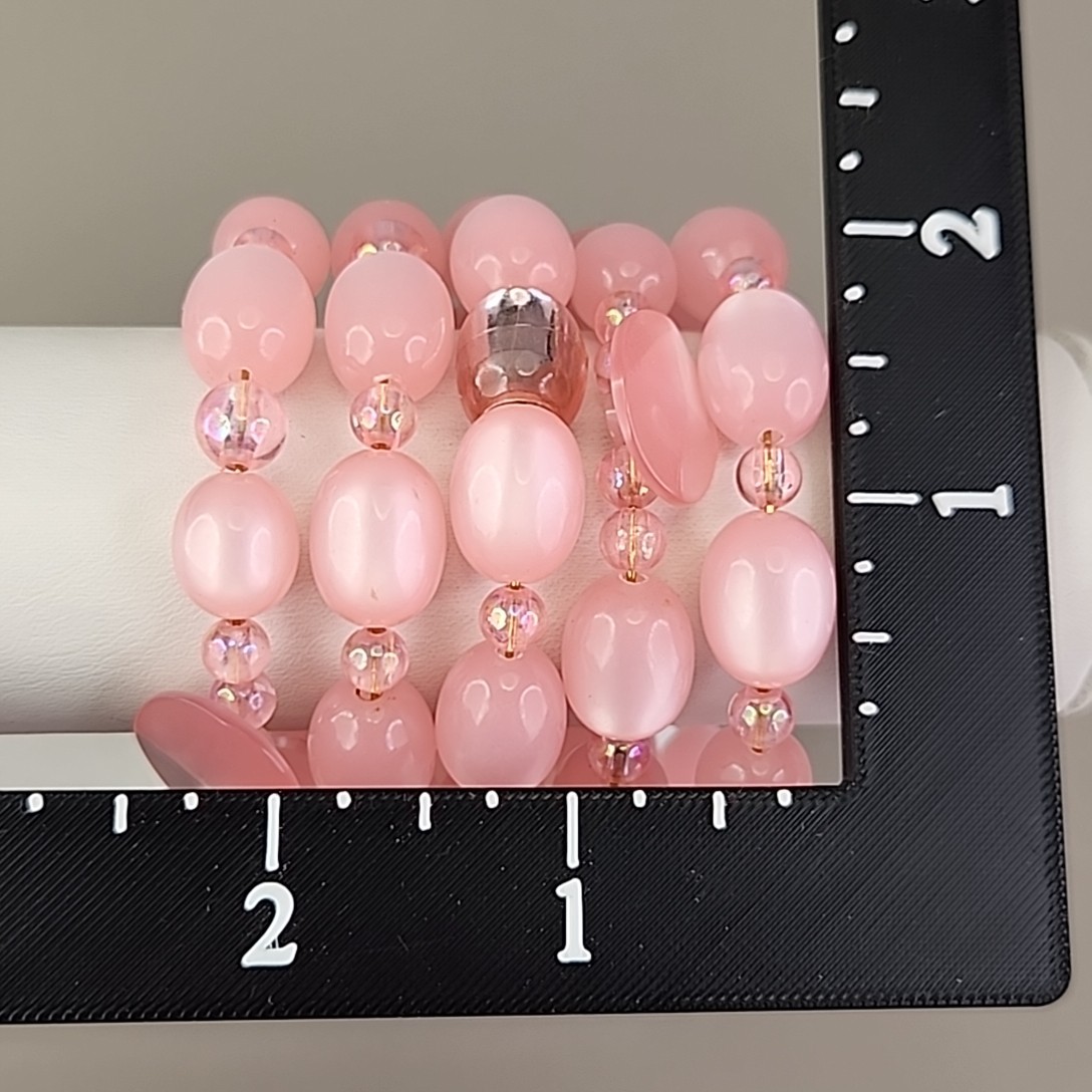 Vintage Moonglow Wrap Beaded Bracelet Pink Oval Memory Wire Acrylic