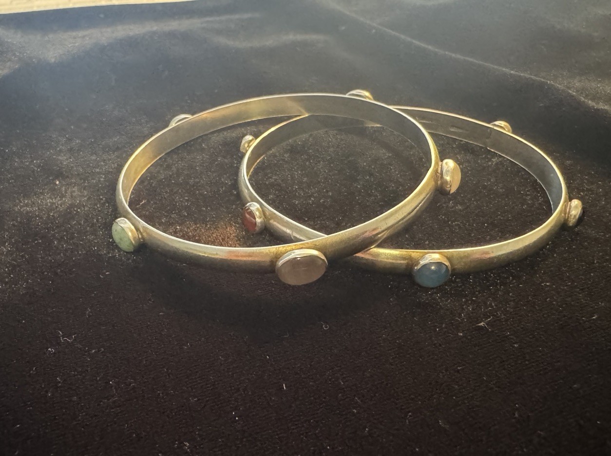 Vintage Handmade Sterling Silver Bangle Bracelets MultiStone Tulla Booth @ 1980