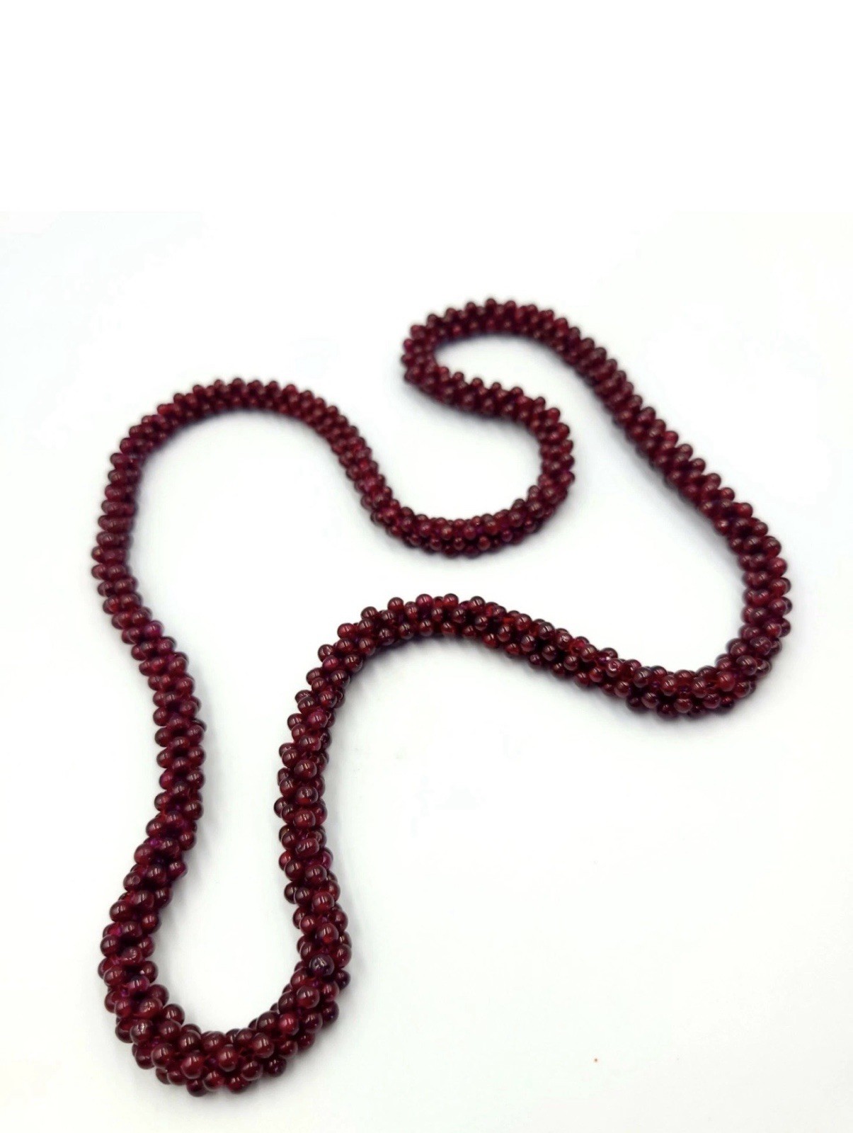 Vintage 23″ Woven Natural Garnet Seed Bead Rope Necklace 107g
