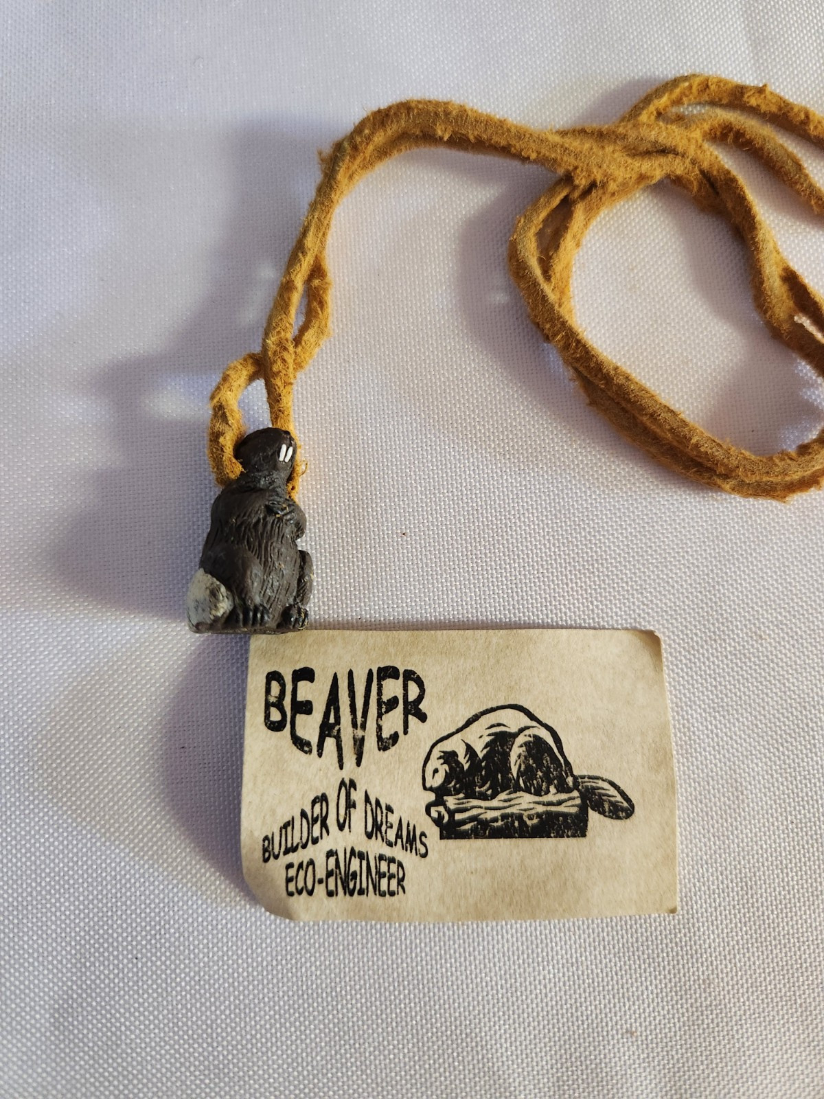 LOT VTG Spirit Creatures Pendant w/Leather Necklace Strap. 4 Beaver,1 Bear,2 Fox