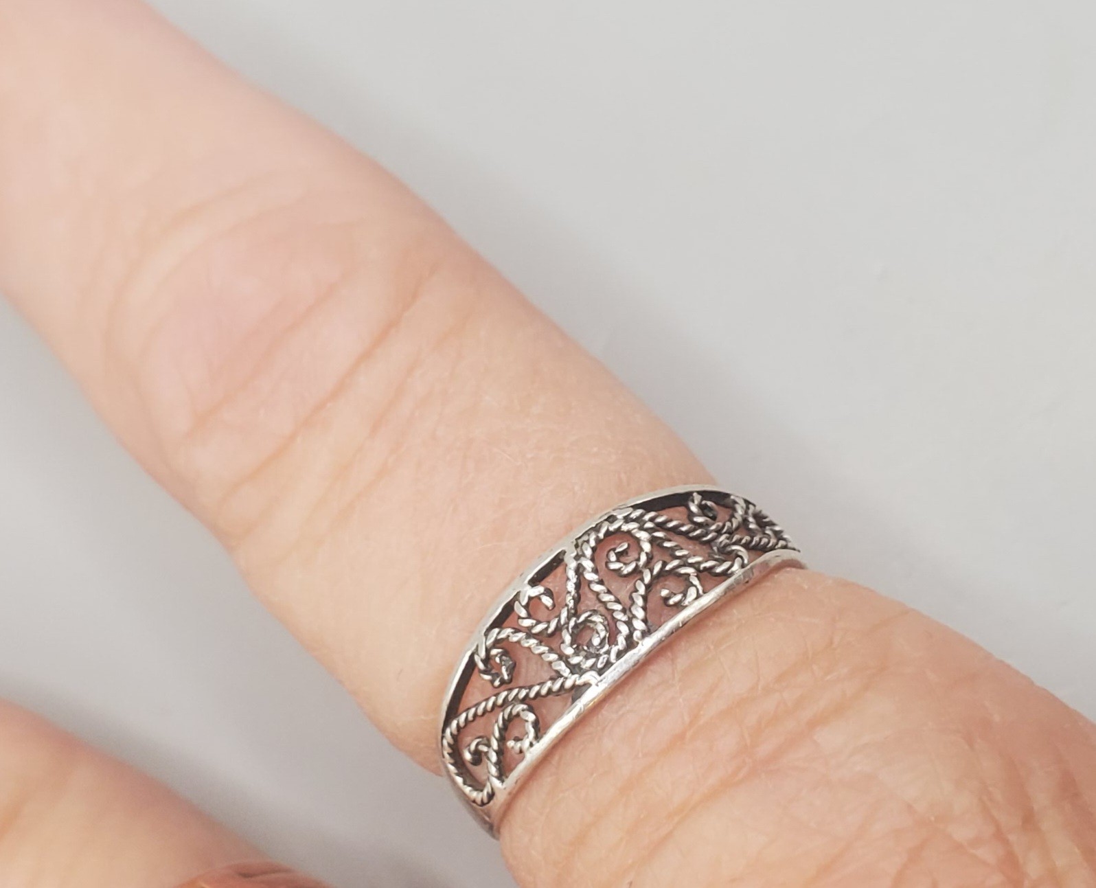3 Sterling Silver Rings Sz 8: Filigree Lace + 2 Cz Bands – 1 Missing 3 Tiny Cz’s
