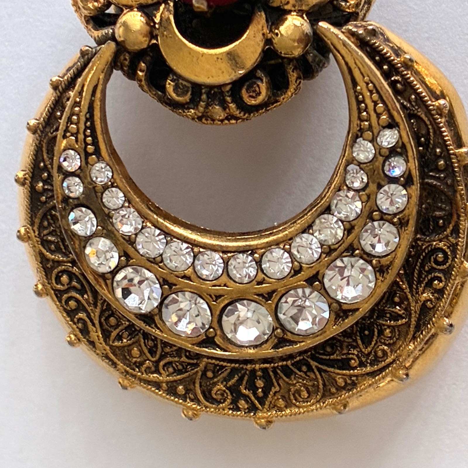 Red Rhinestone Doorknocker Clip-On Earrings