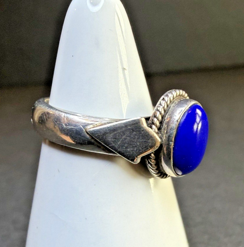 Vintage Blue Lapis Lazuli 925 Sterling Silver Ring Size 5.5