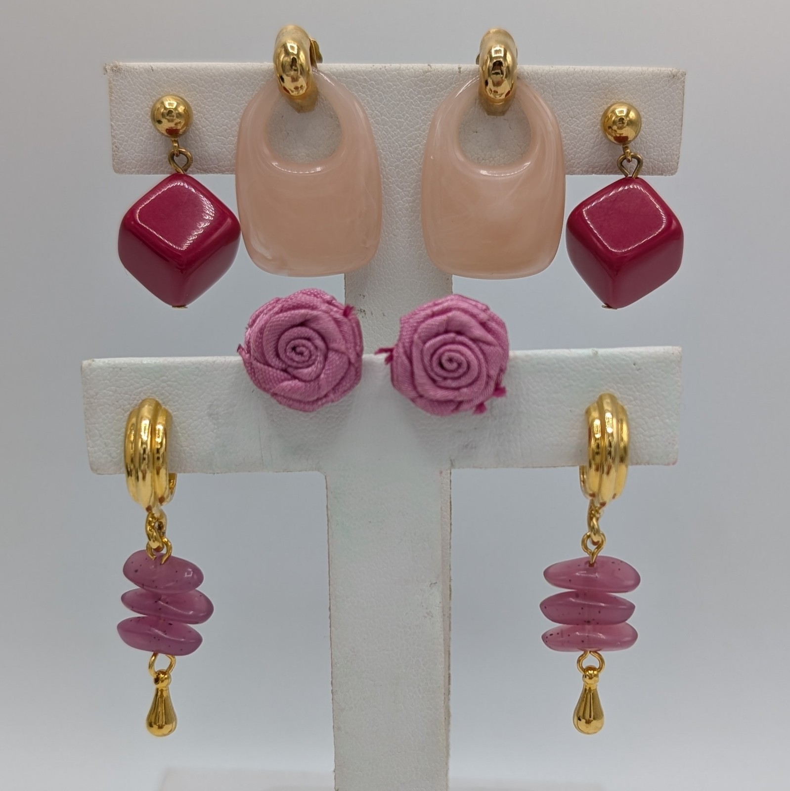 Vintage Avon Lot Of 4 Pairs Earrings Pierced Pink Gold Tone 1980s To 1990s