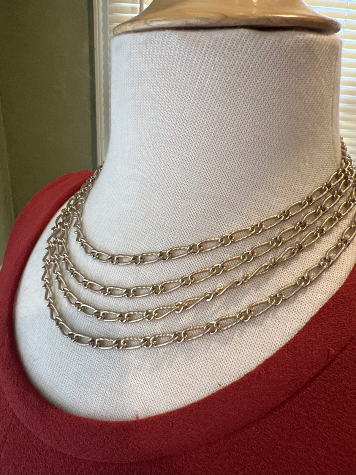 Vintage Multiple Strand 5 Strands Gold Tone Chain 16”-18” Adjustable Necklace