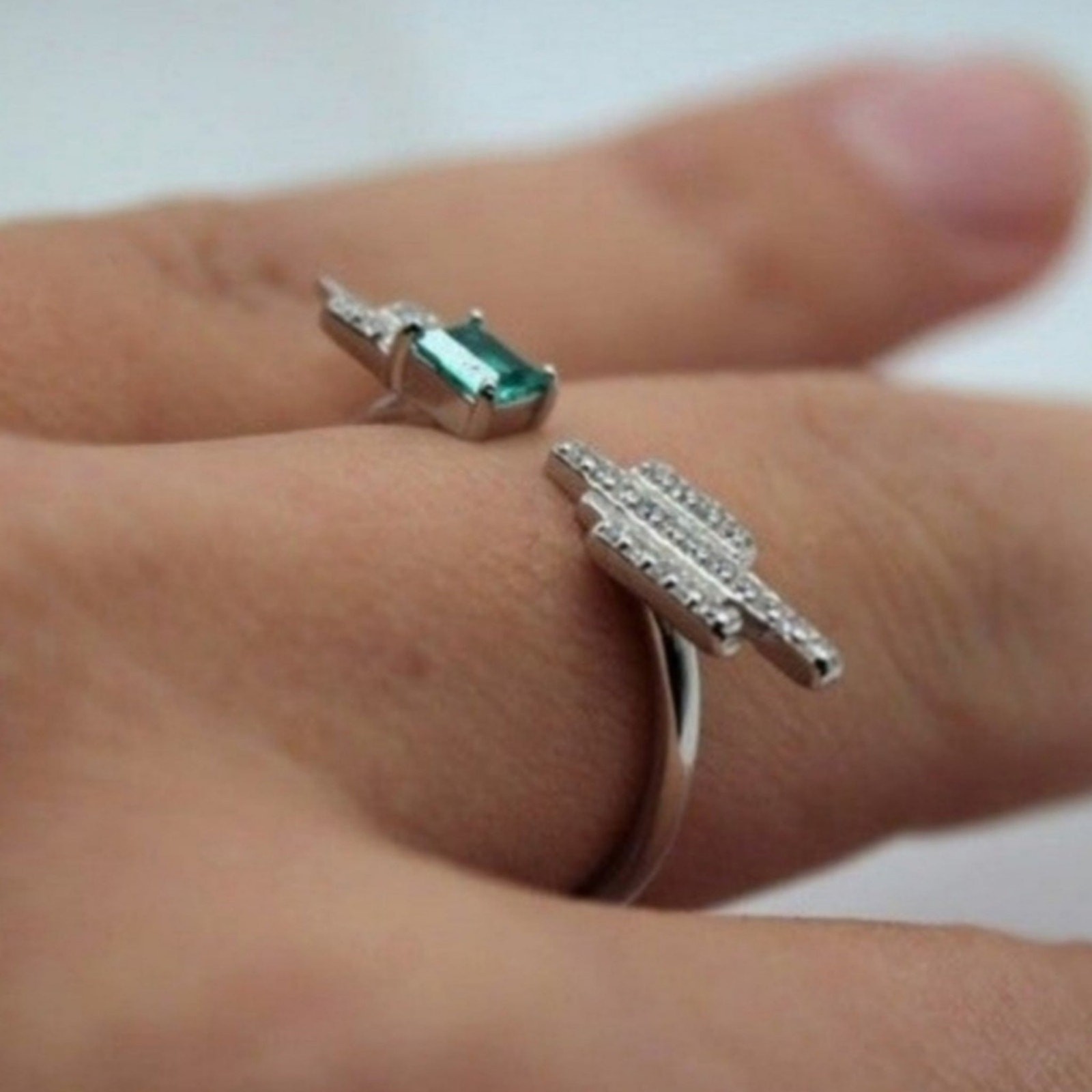Gemstone Crystal Ring Emerald Cut Topaz Open Adjustable Cocktail Green OS NWT