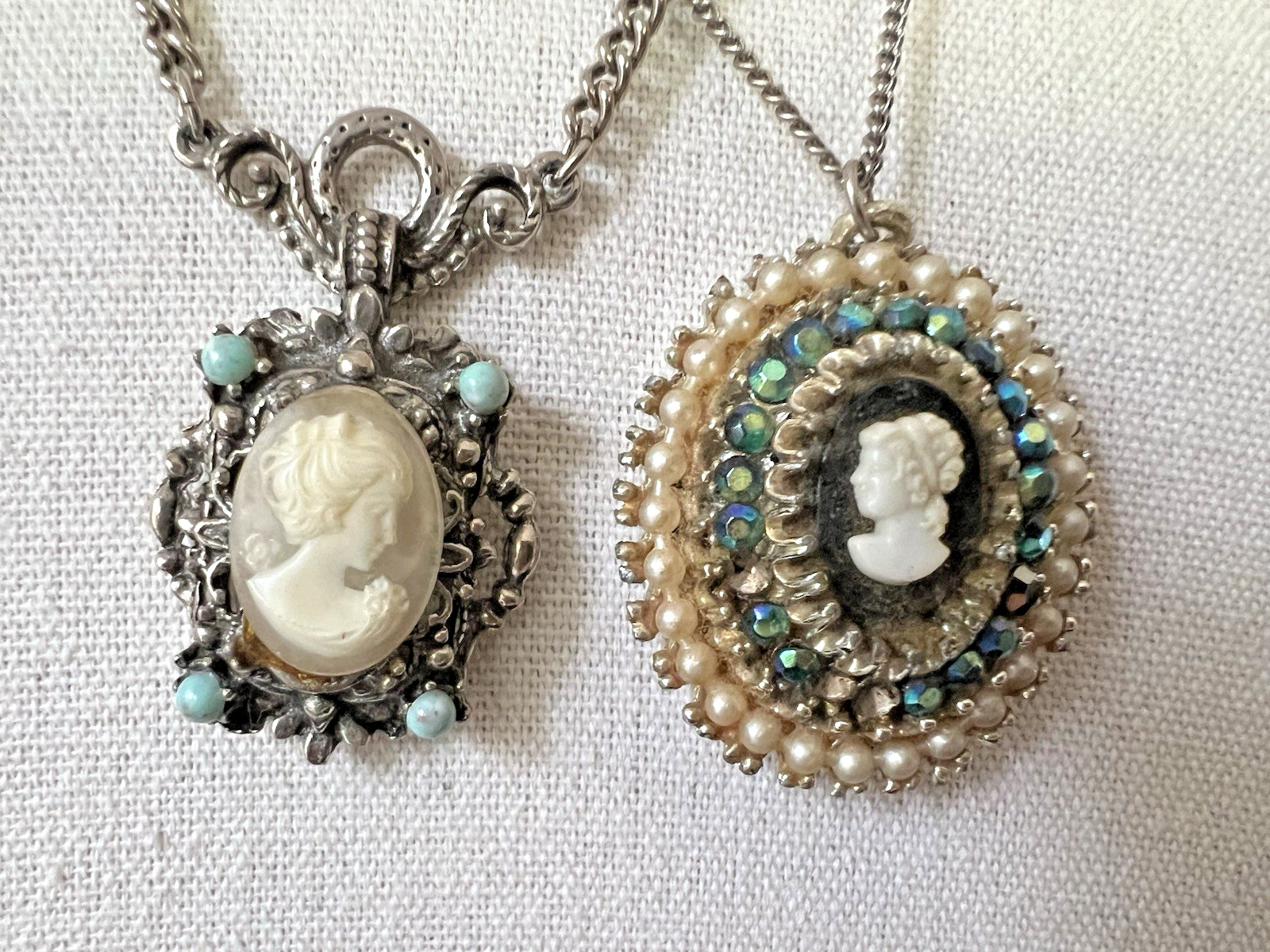 Vtg Estate Cameo Jewelry Artisan Painted Floral Romantic Victorian Revival Lot