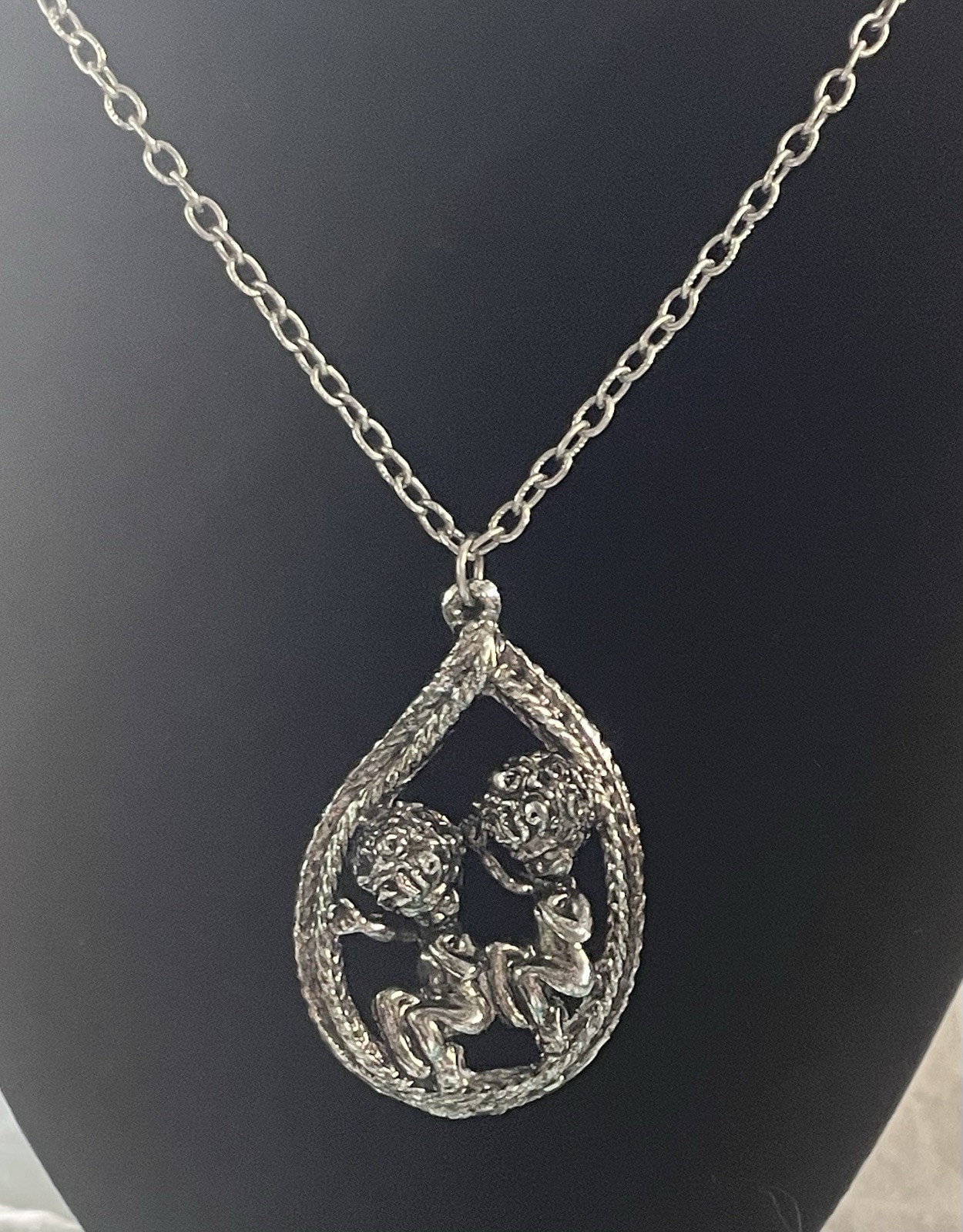 Vintage Cyvra Pixie/Sprite Silver Tone Pendant On A 24” Chain