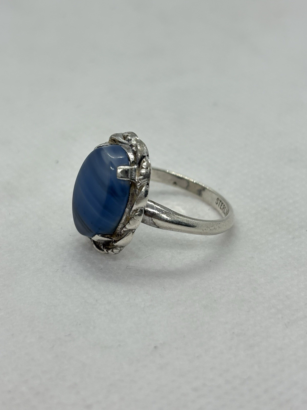 Vintage Clark & Coombs Sterling Silver Blue Lace Agate Statement Ring Size 6.5