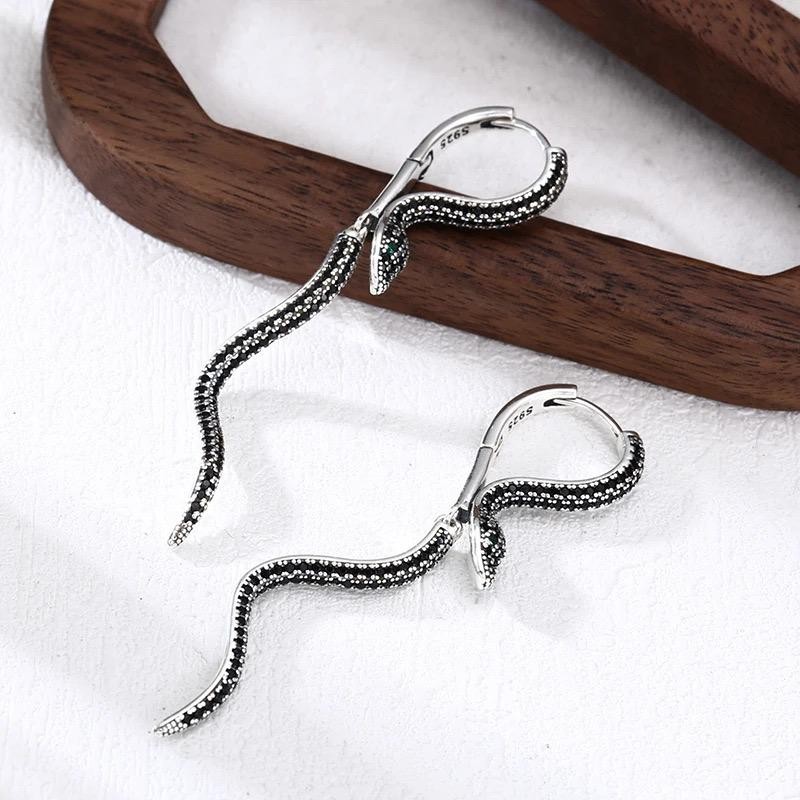 925 Sterling Silver Vintage Square Snake Earrings Retro Trendy Jewelry Gift
