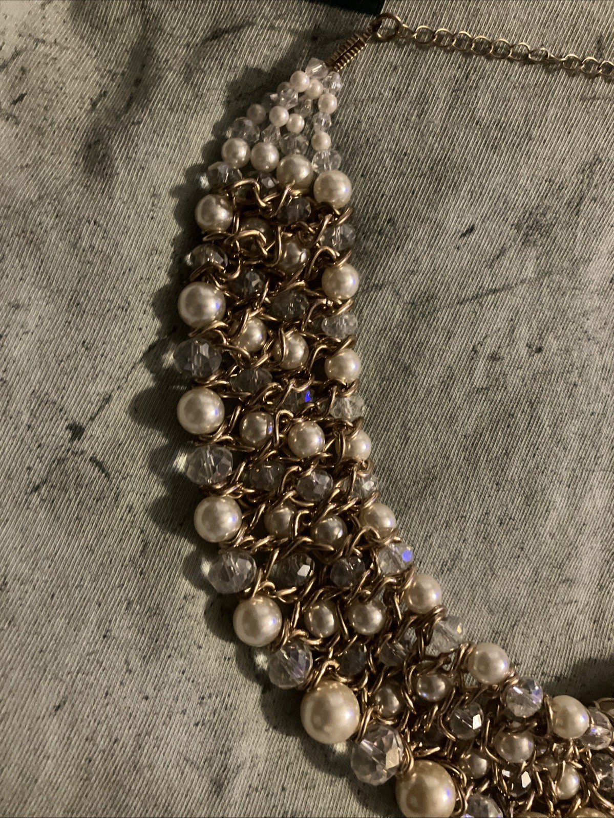 Faux Pearl Jewelry Set 4 Row Cowl Necklace Wide Cuff Bracelet Heavy Glass Beads