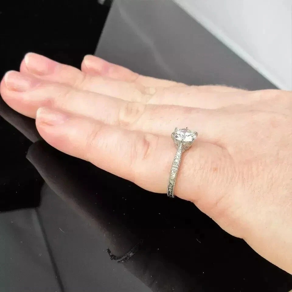 2.20Ct Art Deco Style Lab Created Diamond Engagement 14K White Gold Finish Ring