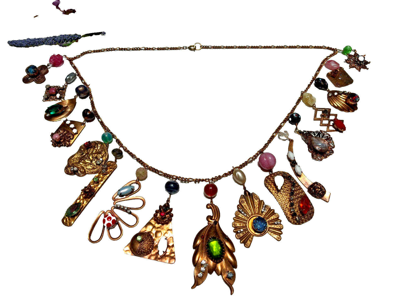Amazing Artisan Made Antique & Vintage Stone Jewel Charm Chain 30″ Necklace