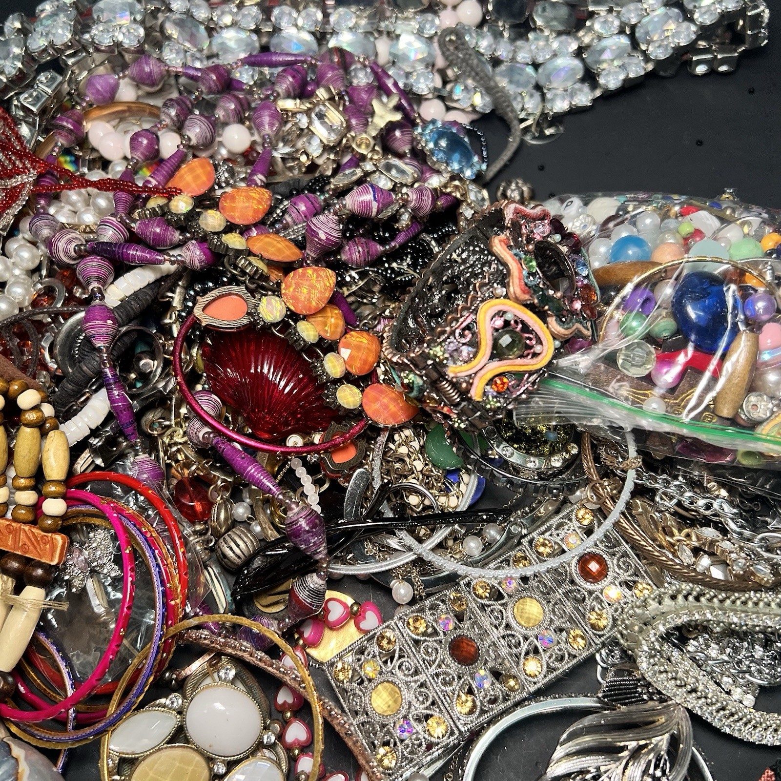 5 LB Junk Drawer Jewelry Lot Stuff Wear Repair Harvest vtg-now etc AS IS scrap Q