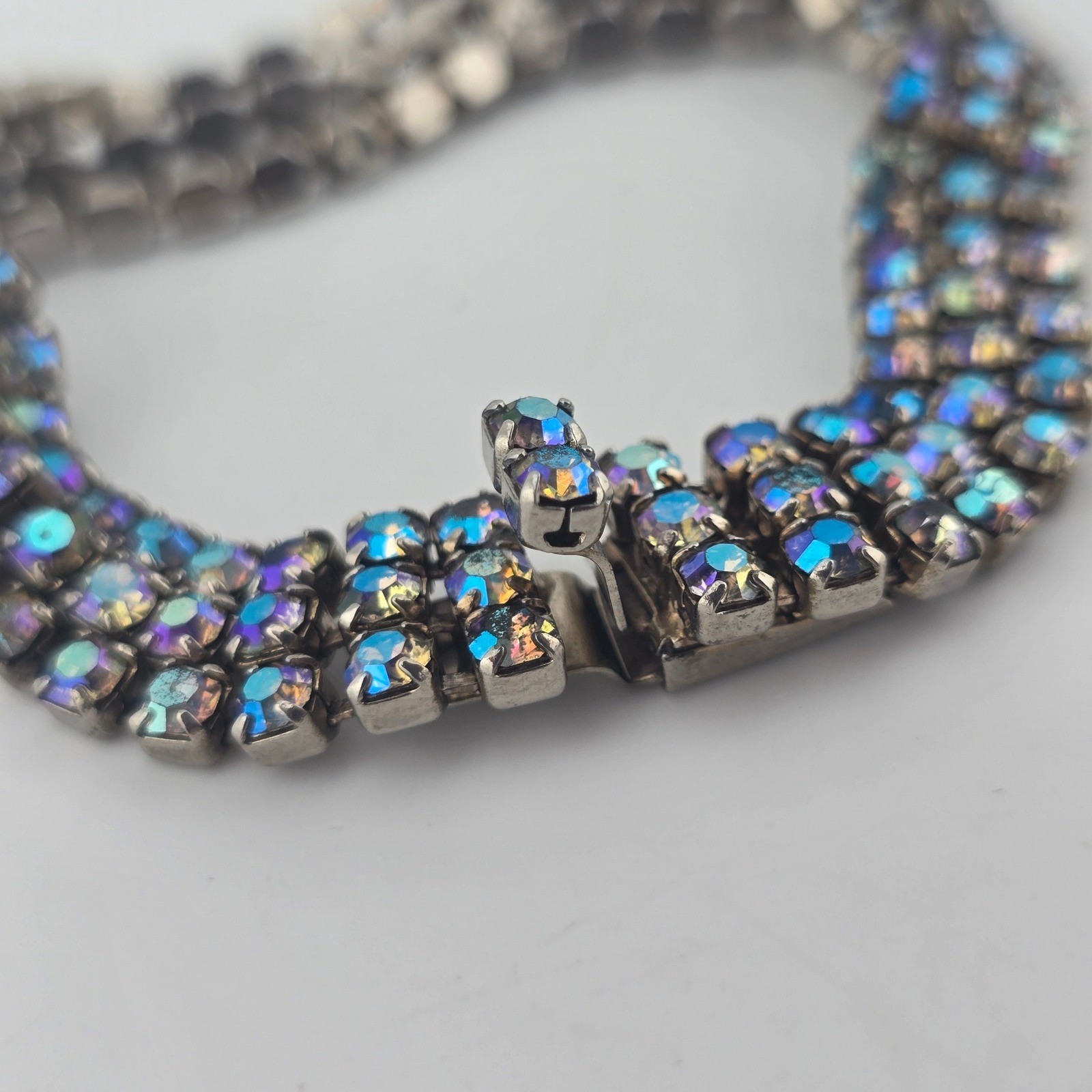 Vintage Weiss Blue AB Rhinestone Bracelet Size 6.5