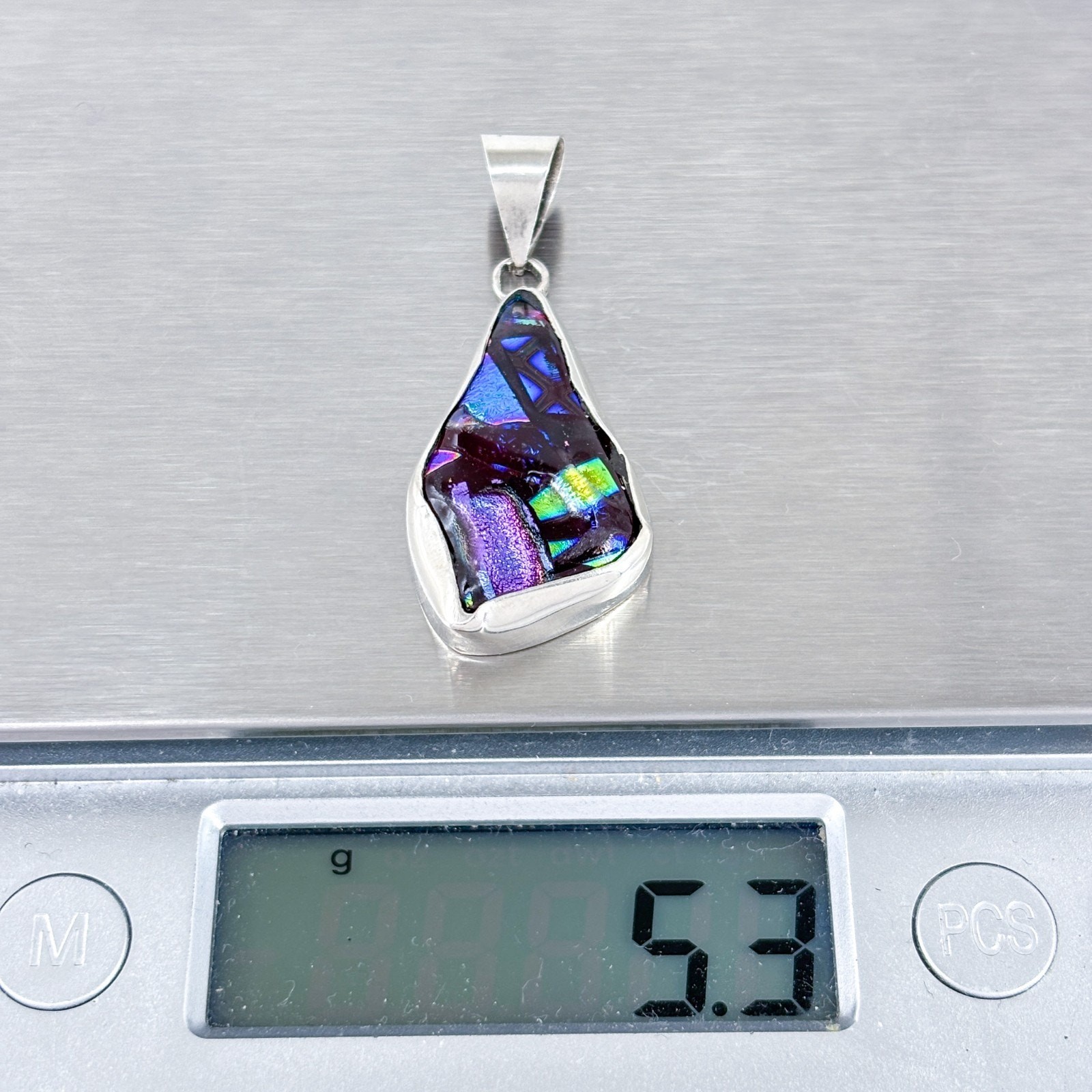 Vintage Sterling Silver 925 Dichroic Glass Pendant | Abstract Modernist Design