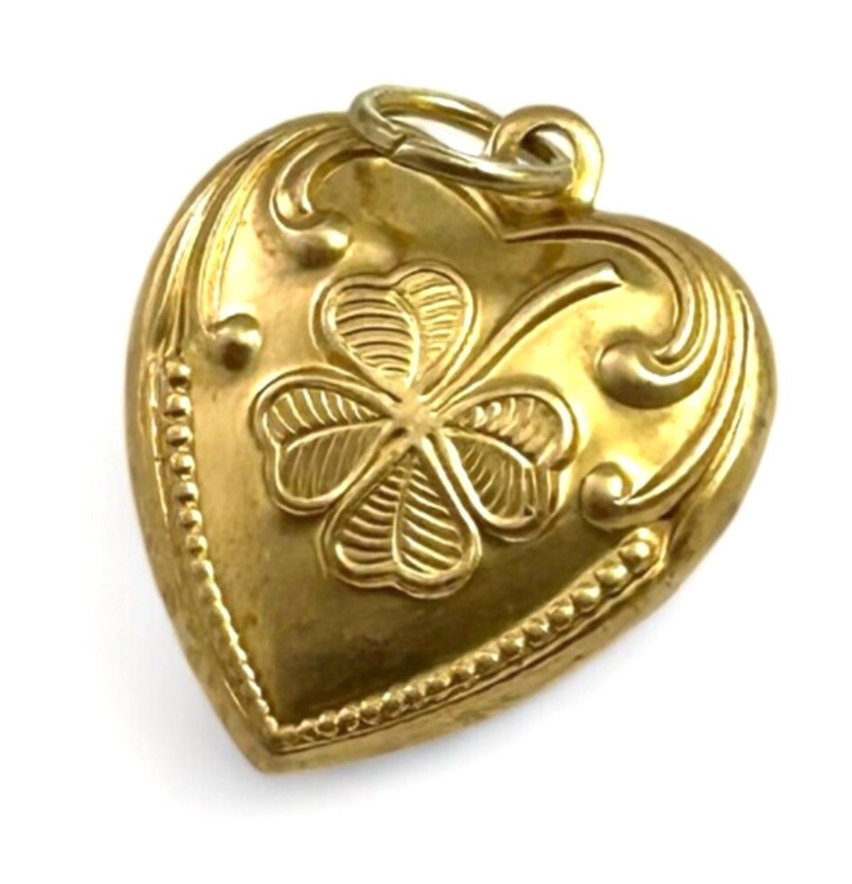 Vintage Charm Lucky Heart Dainty Pendant Brass Stamping Charm Lucky Clover