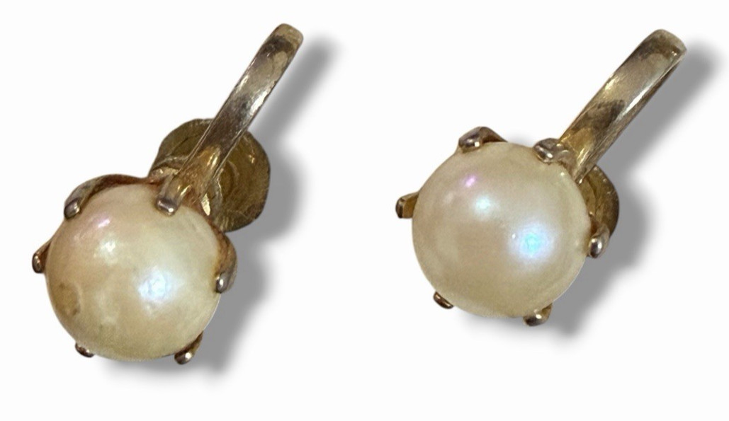 Vintage SCREWBACK EARRING Mixed Lot 8 Pair Textured Gold Enamel Faux Pearl +