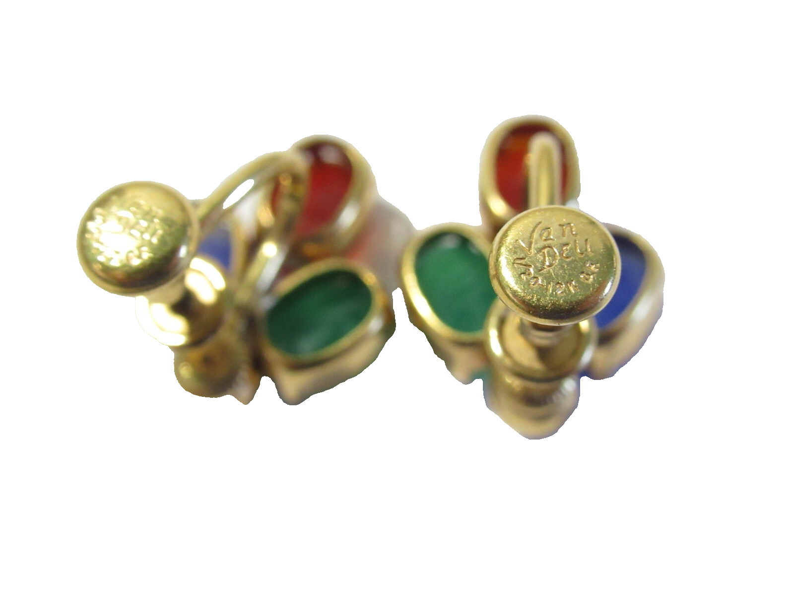 Scarab Van Dell Screw Back Earrings Vintage Gold Filled 1/20th 12K Gemstone