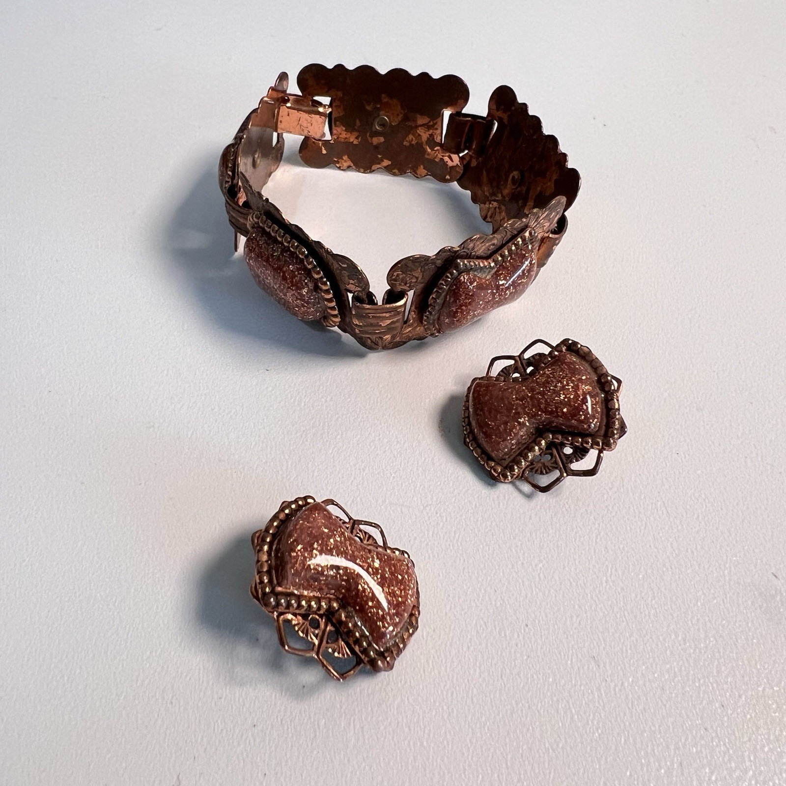 Vintage Copper Glitter Confetti Bracelet & Earrings Set