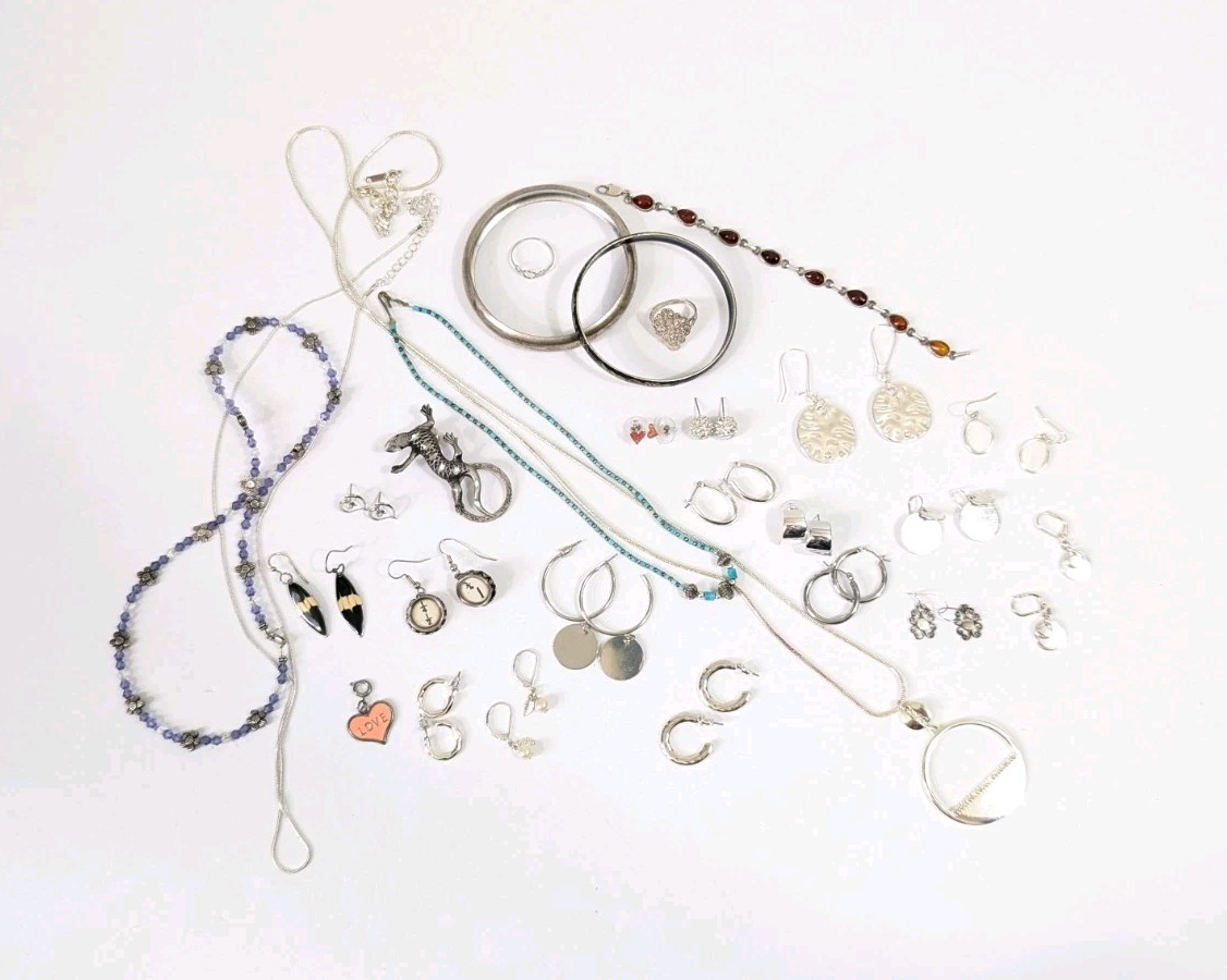 Mixed Silver Toned Jewelry Lot Some Marked 925
