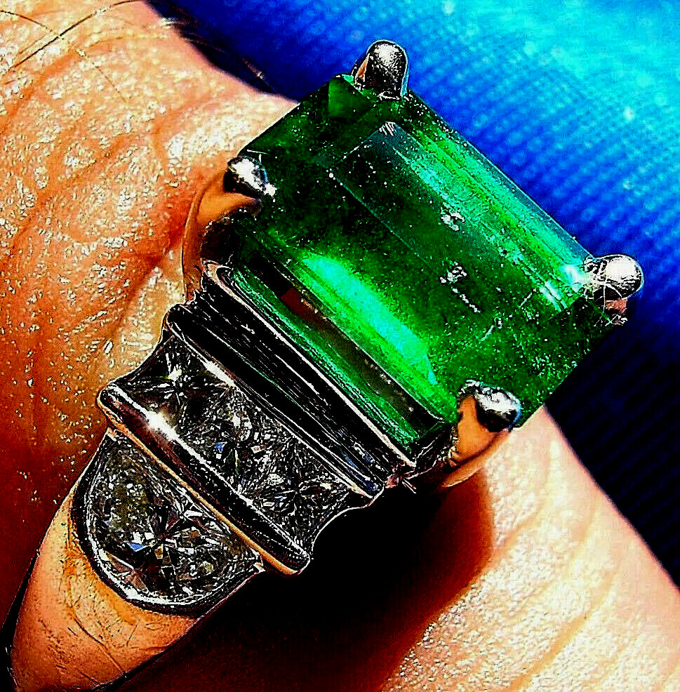Original EARTH MINED EMERALD DIAMOND Deco Engagement Ring 14K GOLD Solitaire S 7
