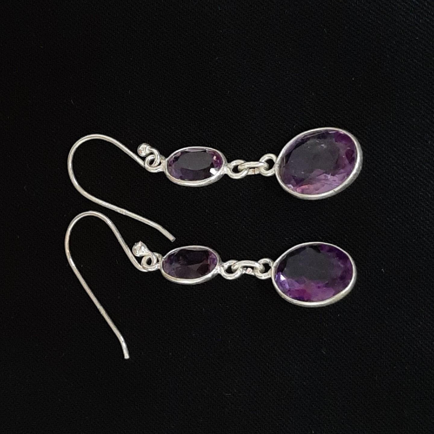 Vintage 3.40ctw Amethyst 925 Silver Dangle Earrings 2.8g