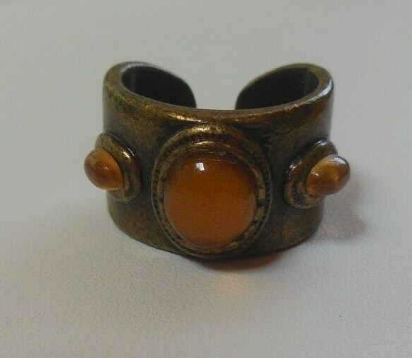 Vintage Signed N A Brass Orange Cabochon Ring Size 8