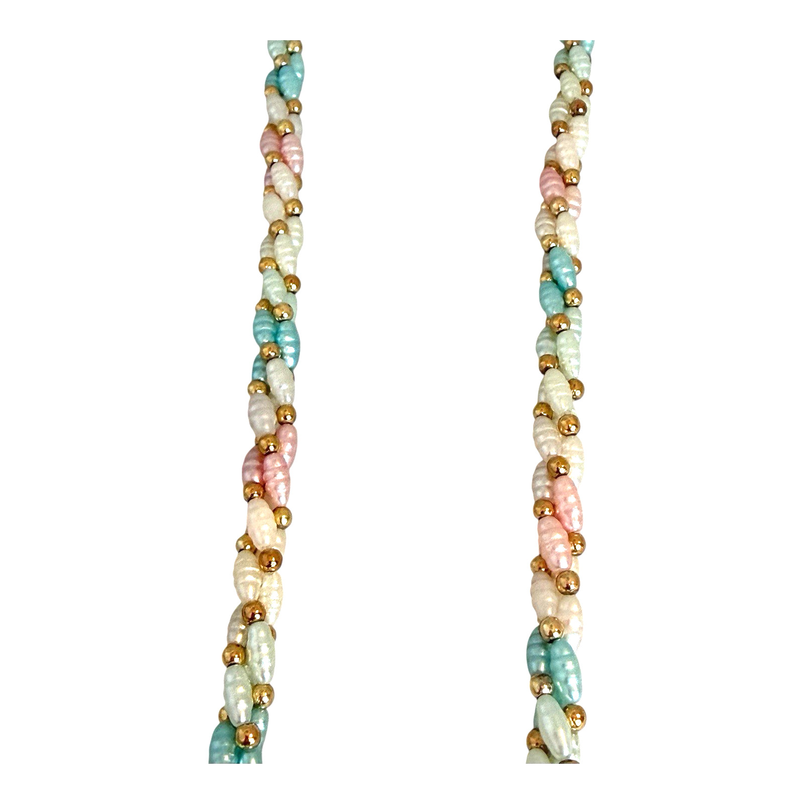 Vintage Pastel Beaded Necklace Barrel Clasp Gold Tone 12in