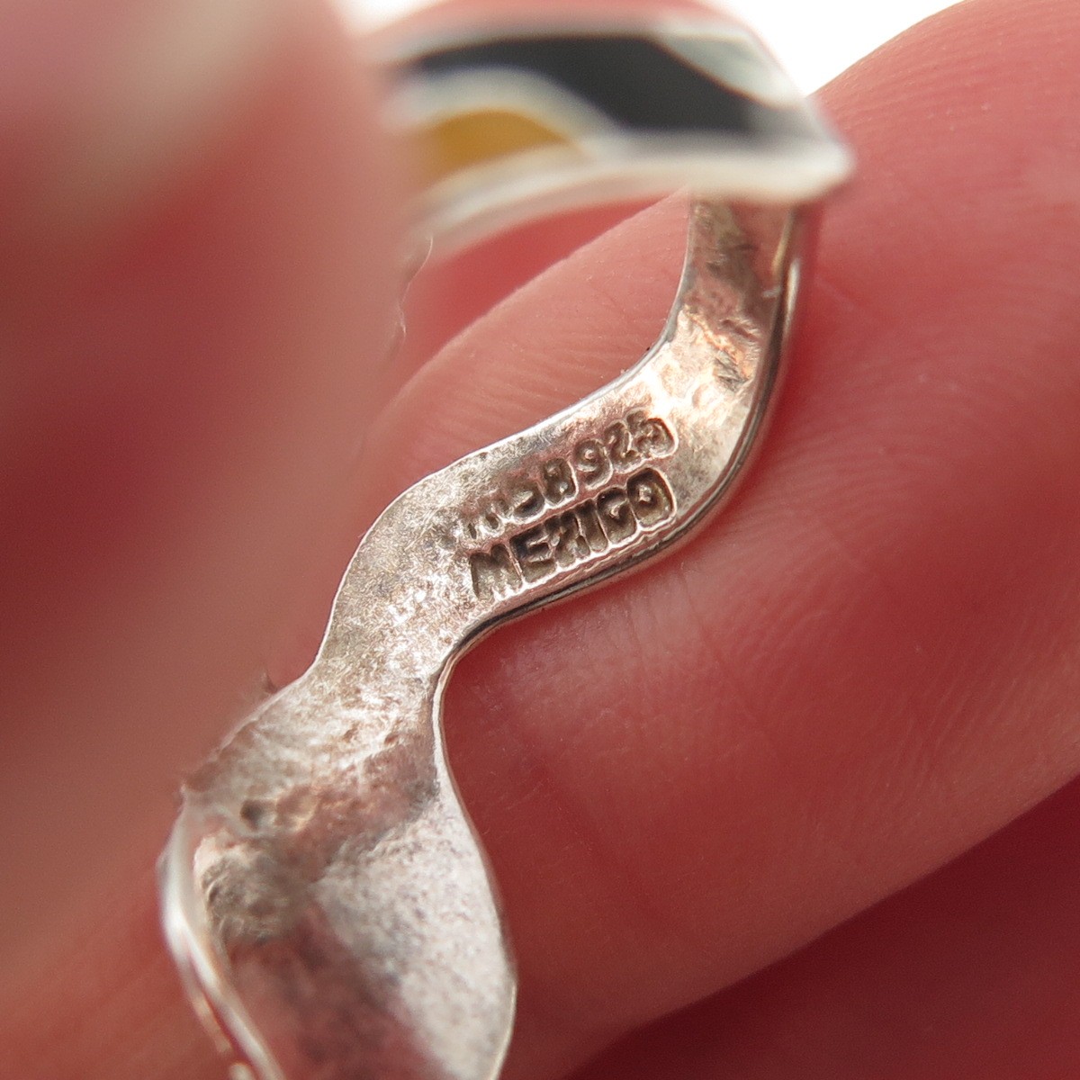 925 Sterling Silver Vintage Mexico Multi-Color Enamel Snake Ring Size 7