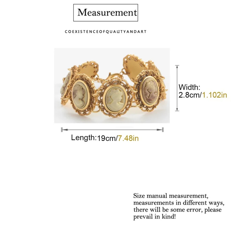Vintage Cameo Portrait Bracelet Retro Gold Color Hollow Charm Bangle for Women