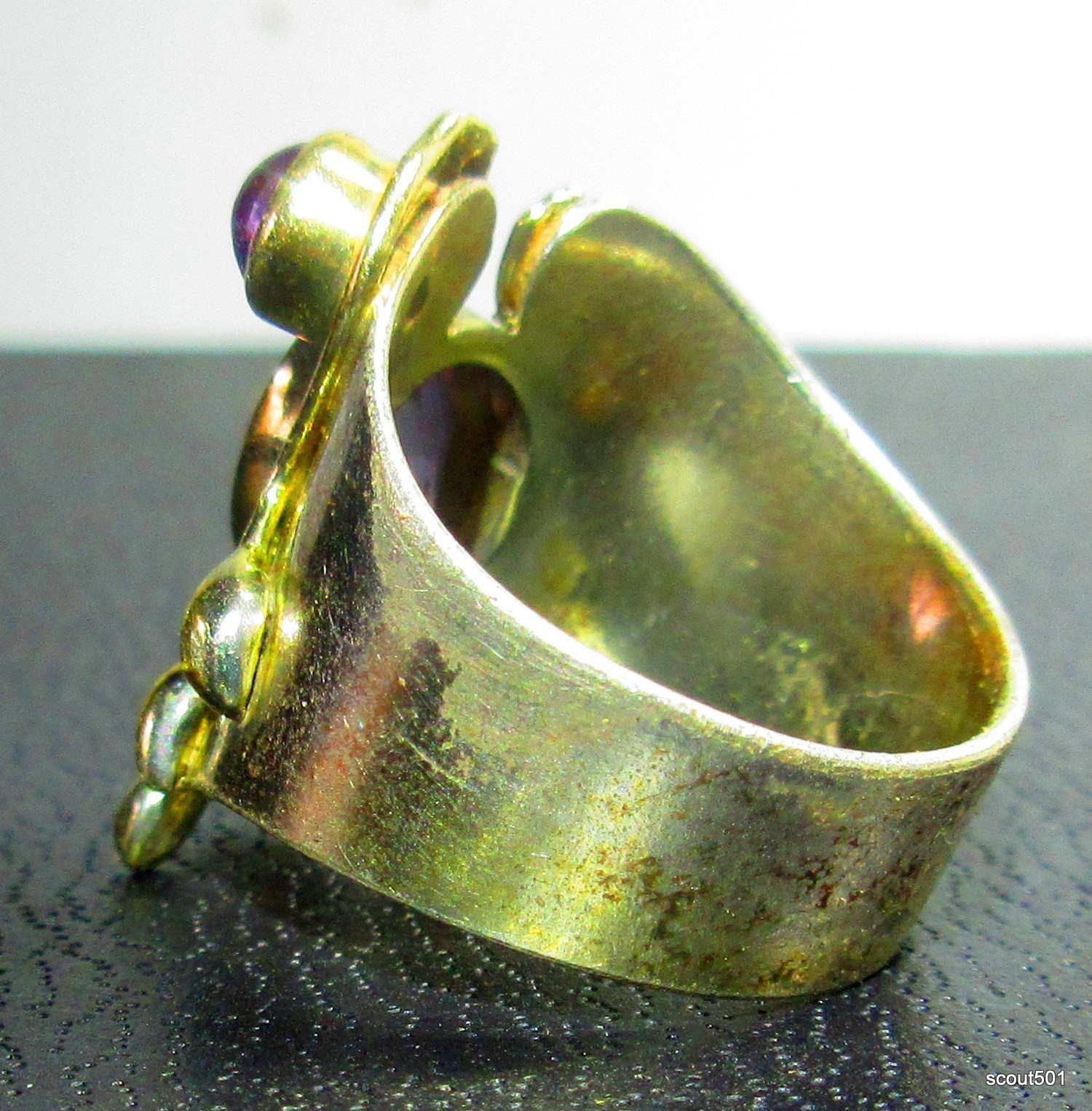 VTG Yossi Ezra Studio YES Sterling Vermeil Amethyst Garnet Modernist Ring Size 7