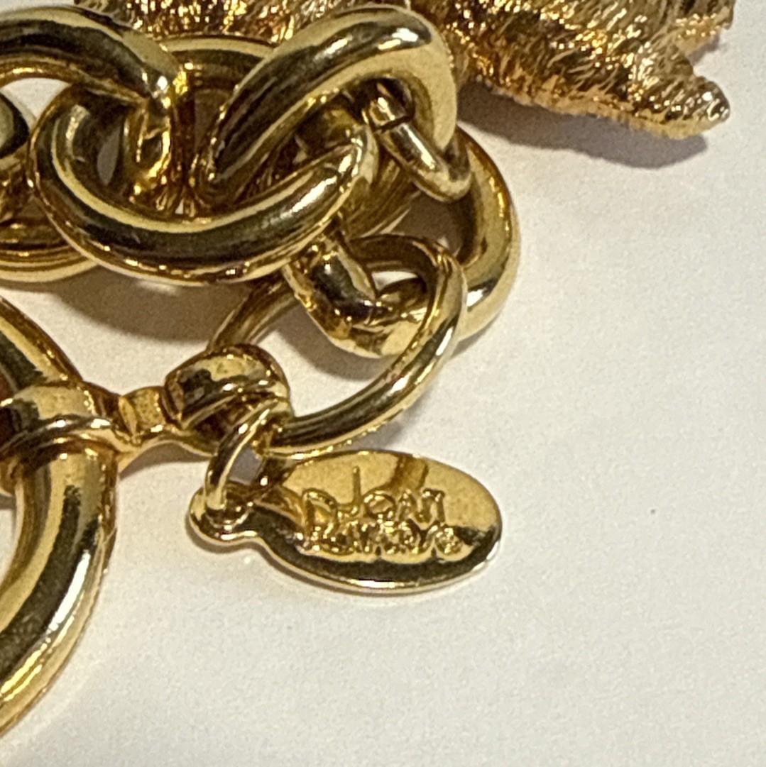 Vintage Joan Rivers Yorkshire Terrier Goldtone Charm Bracelet Yorkie Dog 7”