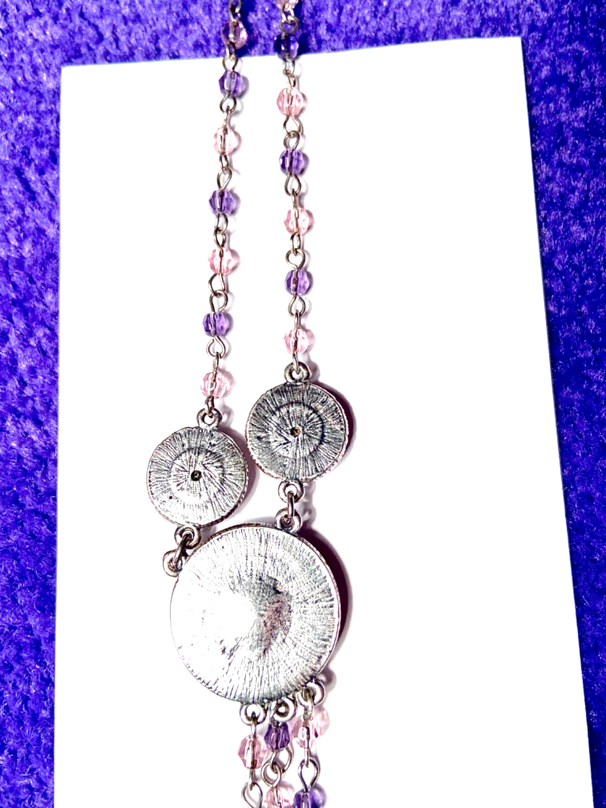 VINTAGE🇺🇸1928 FAIRY FANTASY PURPLE+PINK AUSTRIAN CRYST+ENAMEL NECKLACE VG+✨VTG